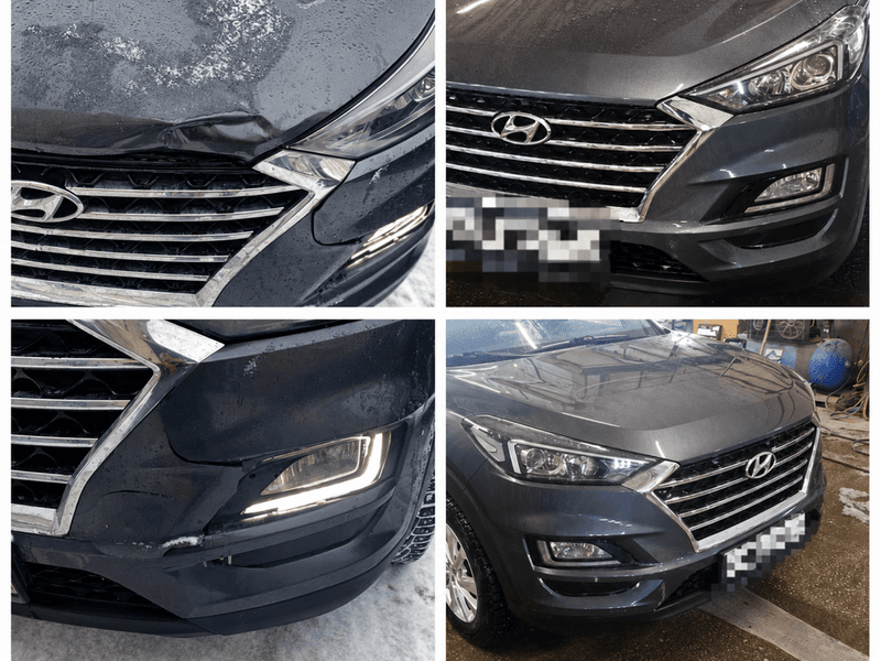 Ремонт переднего бампера Hyundai до и после